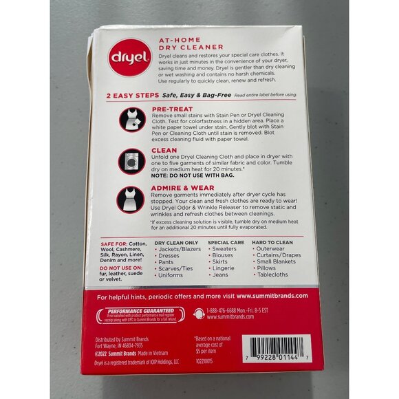 Dryel At Home Dry Cleaning Kit Breezy Clean Scent Wrinkle and Odor Remover NEW - Picture 4 of 7